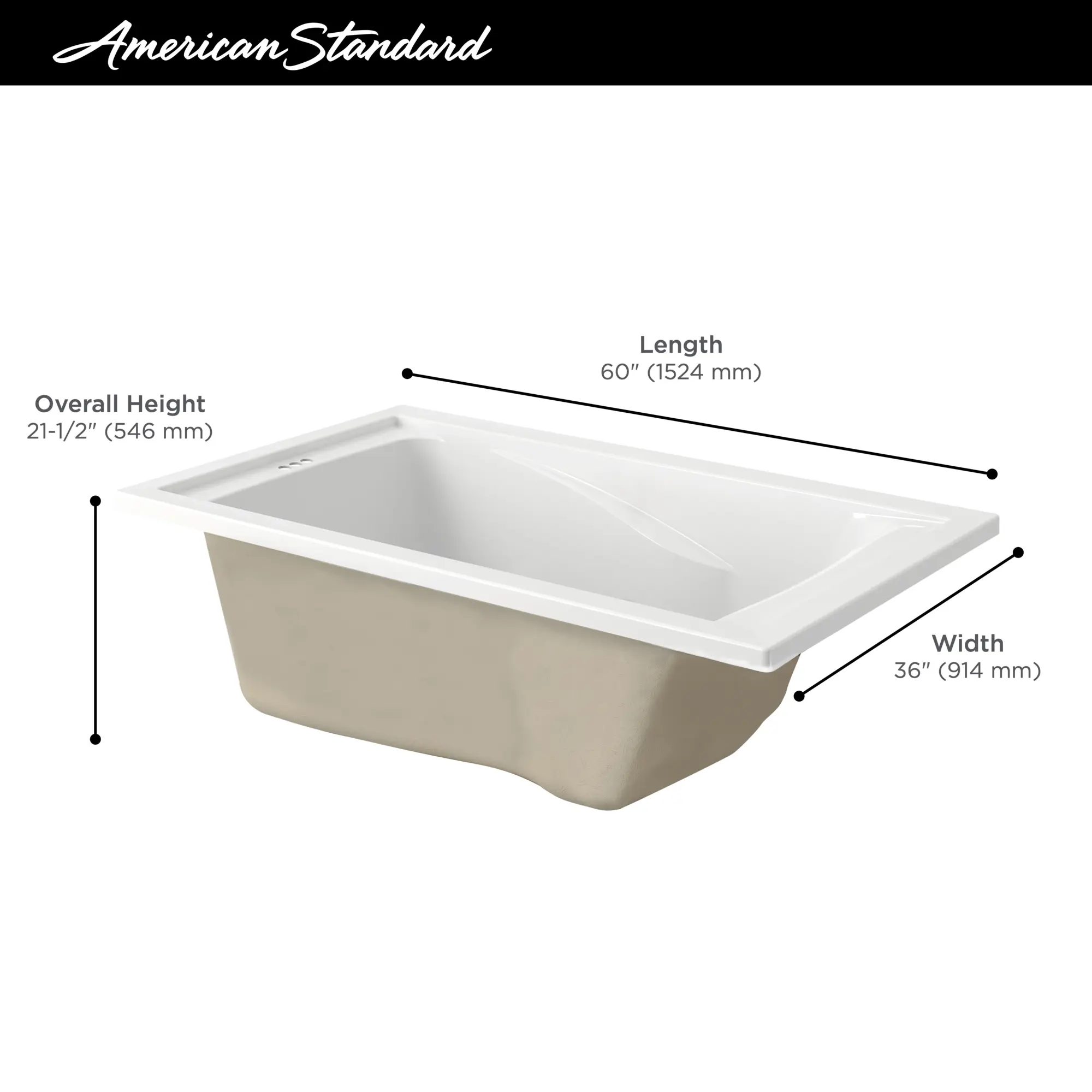 Evolution® 60 x 36-Inch Deep Soak® Drop-In Bathtub - Image 26