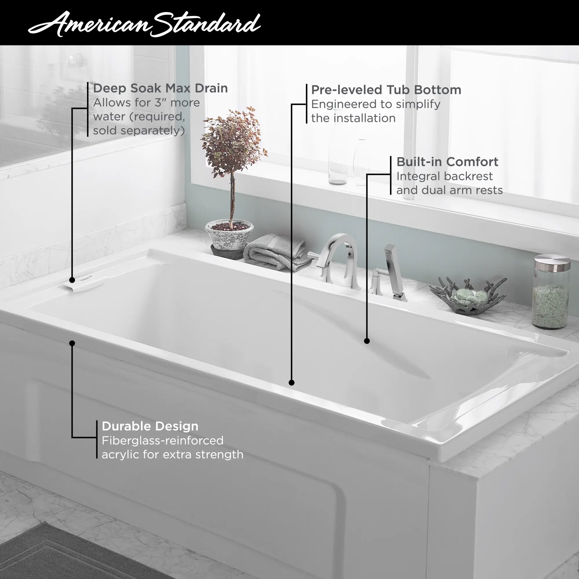 Evolution® 72 x 36-Inch Deep Soak® Drop-In Bathtub - Image 18