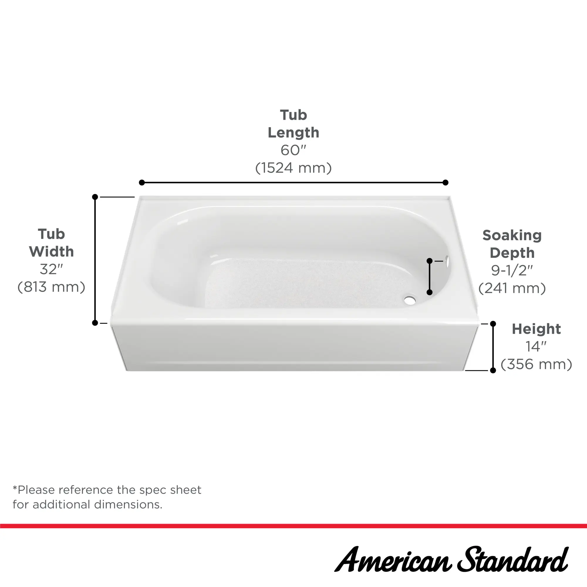 Princeton® PRO Steel 60 x 32-inch Integral Apron Bathtub with Right-Hand Outlet - Image 13