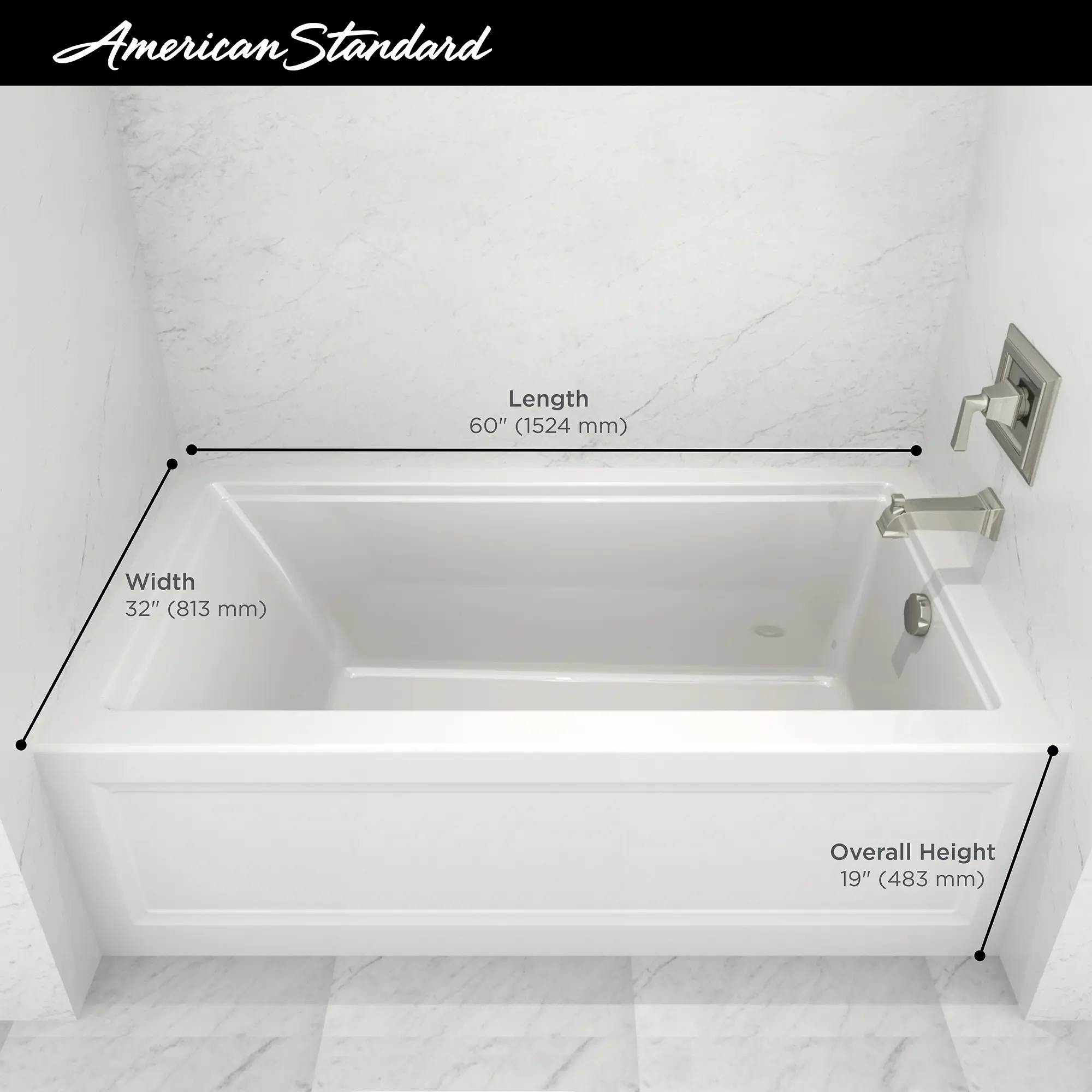 Town Square® S 60 x 32-Inch Integral Apron Bathtub With Right-Hand Outlet - Image 8