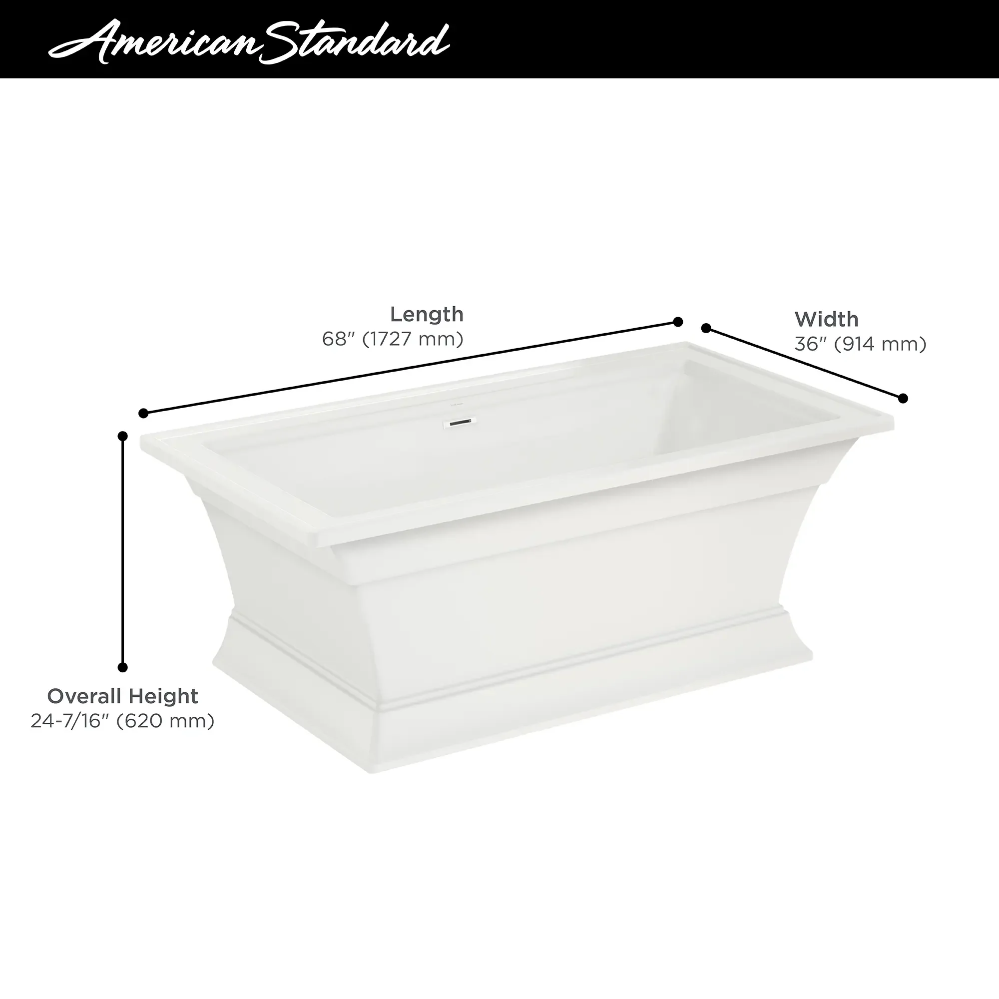 Town Square® S 68 x 36-Inch Freestanding Bathtub Center Drain With Integrated Overflow - Image 9